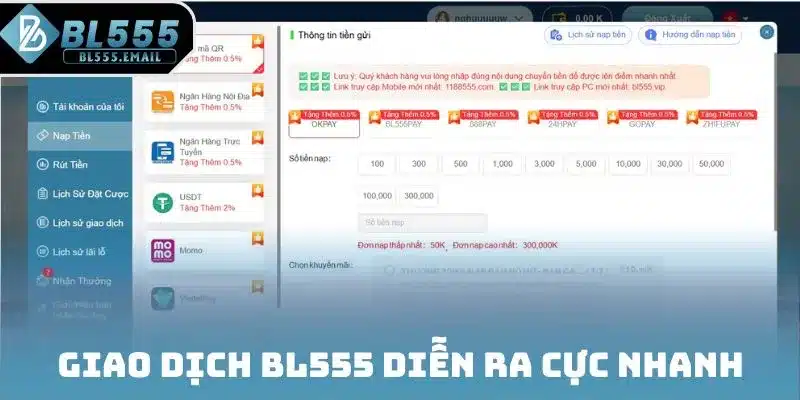 Giao dịch BL555 diễn ra cực nhanh